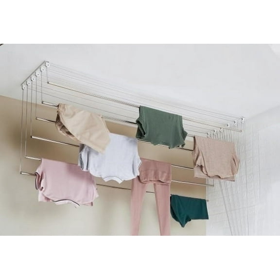Practic Drop Dryer; Ceiling Manual Laundry Clothes Drying Rack, Hanger Ceiling Drying Rack, Laundry Space Saver, Organizer