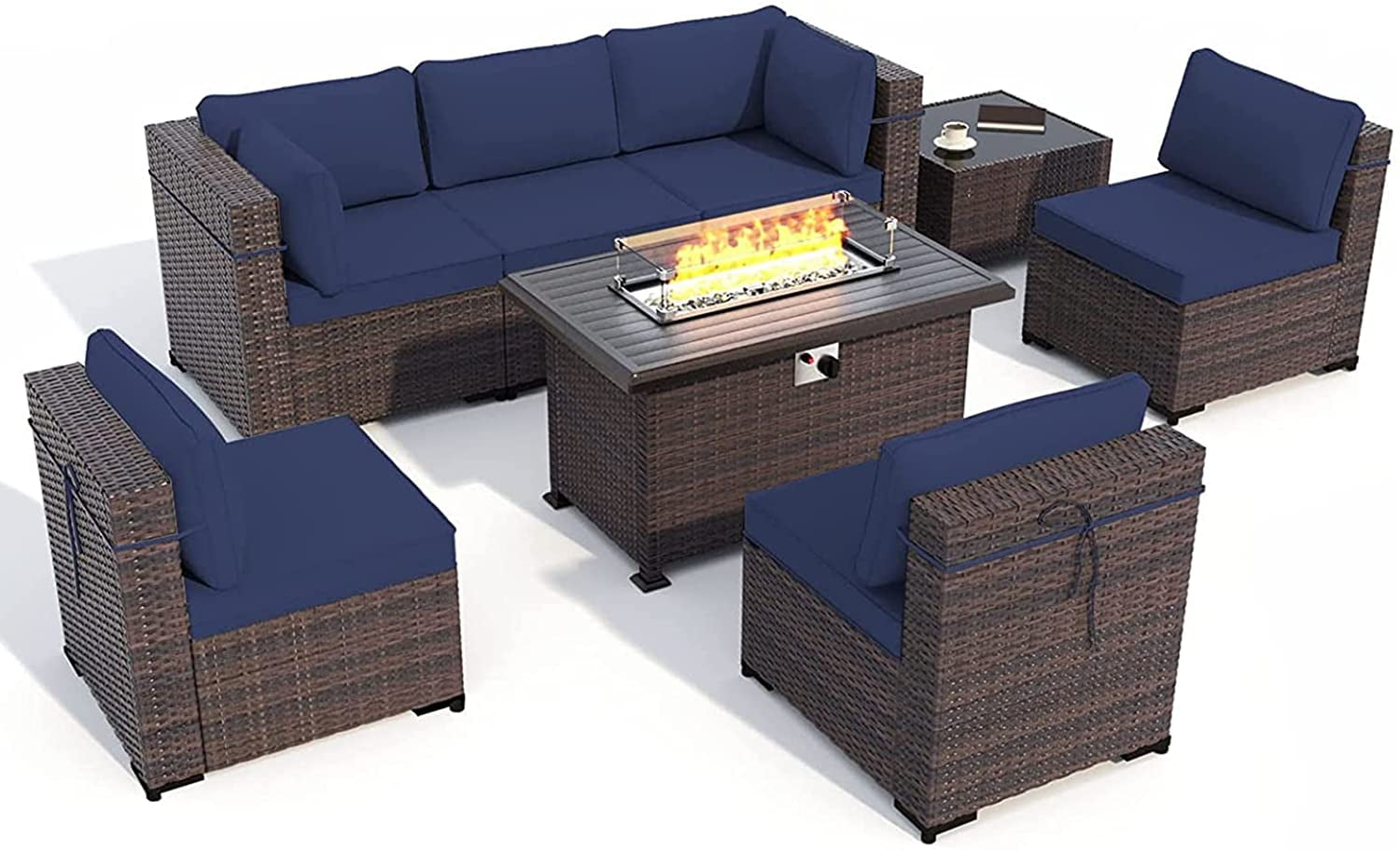 Kullavik Patio Furniture Set PE Rattan AutoIgnition Propane Fire Pit
