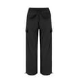 thumbnail image 6 of Manxivoo Cargo Pants for Women High Waisted Women's Cotton Drawstring Parachute Pants with 4 Pockets/Low Rise Elastic Waistband Cargo Pants Street Summer Dickies Pants Black, 6 of 6
