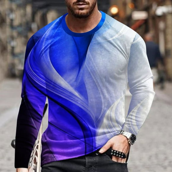 cllios Long Sleeve Shirts for Men 3D Graphic Tee Big & Tall Casual Crew Neck Tops Slim Fit Novelty Designer T Shirts