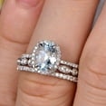 thumbnail image 4 of 3 Carat 8x6mm Oval Cut Aquamarine Wedding Anniversary Gift Engagement Ring On 10k White Gold With Matching Band Art Deco Vintage Look, 4 of 5