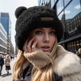 thumbnail image 2 of XIAOCHA Women’S Bear‑Ear Beanie Fuzzy Hats Fall‑Winter Daily‑Use Toque,Black, 2 of 4