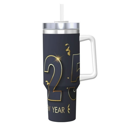 

Gaeub 2025 New Year 2 Print Stainless Steel Hot/Cold Coffee Cup 40oz Ice Bully Cup With Handle And Straw Travel Coffee Cup