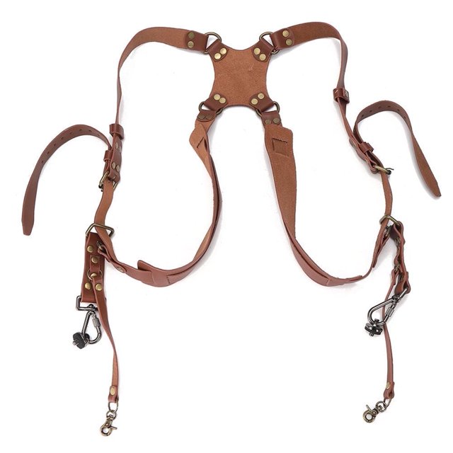EIMELI Camera Shoulder Strap for Two Cameras Retro Dual Camera Leather Strap Harness Anti-Break Lightweight Leather Camera Strap Double Shoulder Harness Strap for Cameras brown