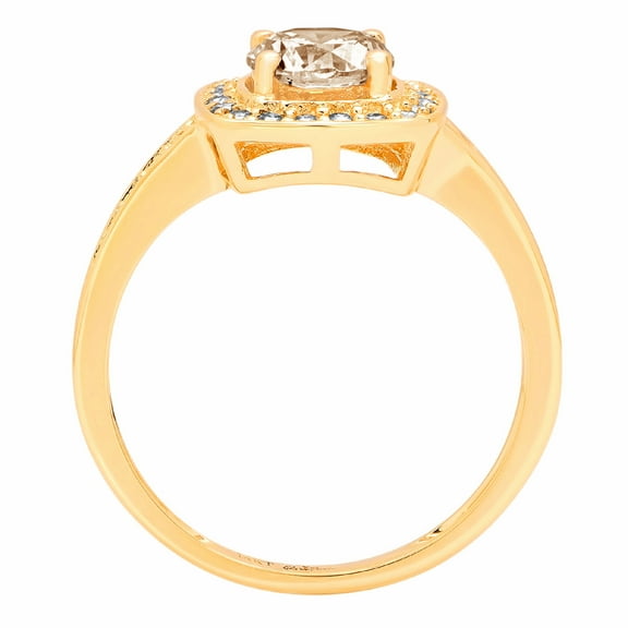 1.335 ct Round Cut Simulated Champagne Diamond Halo Engagement Ring for Women in 18K Yellow Gold