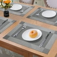 thumbnail image 5 of Howarmer Silver Black Rectangle Placemats for Dining Table, Washable Woven Vinyl Placemat Non-Slip Heat Resistant Kitchen PVC Table Mats Easy to Clean ( 4pcs Placemats, Silver Black ), 5 of 6