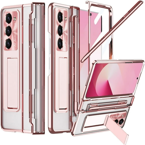 Tedixss for Samsung Galaxy Z Fold 7 Case with S Pen Holder & Stylus, Screen Protector Hinge Cover for Z Fold 7 Case with Kickstand, Electroplated PC Transparent Cover for Galaxy Z Fold7 Phone
