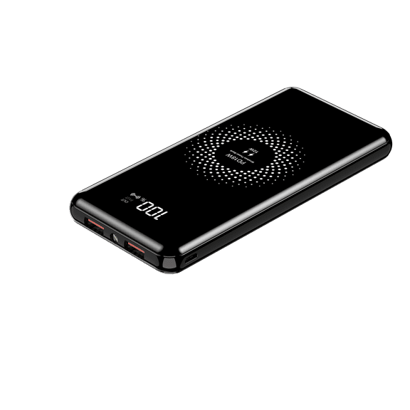 NIFFPD Portable Charger Power Bank LED Display with PD 18W 10W Wireless Portable Charger for iPhone, Samsung, iPad Black