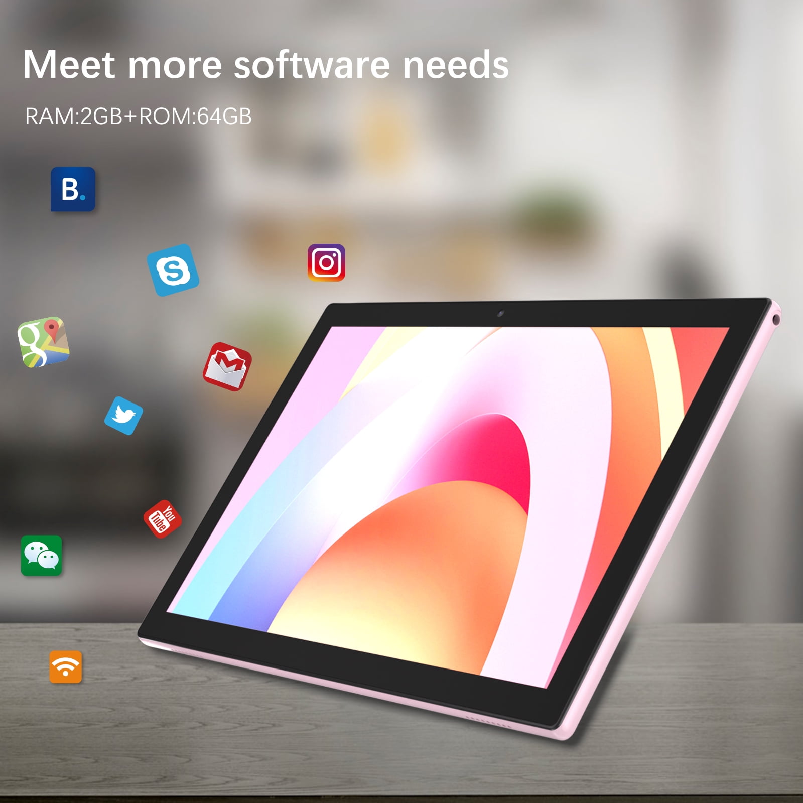 Tablet 64GB 10 Inch Tablet, Android Tablets, 6000mAh Battery Quad Core HD Touch Screen Tableta Computer, with WiFi BT Google Play Tabletas. (Pink)