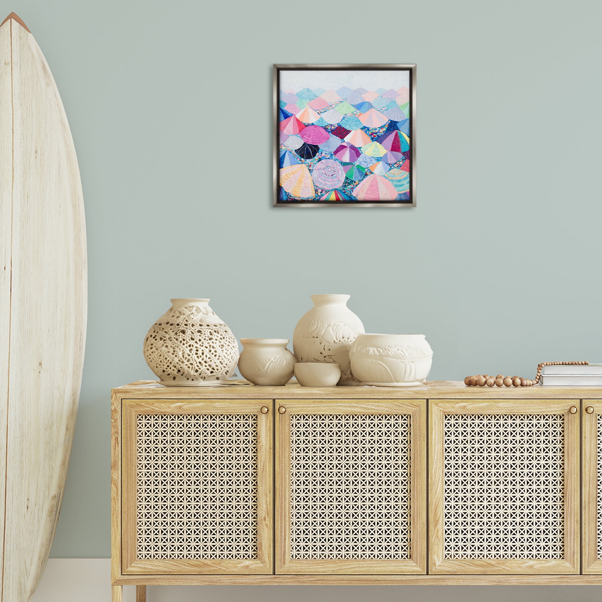 Stupell Industries Pastel Umbrella Nation Abstract Painting Gray Floater Framed Canvas Art Print Wall Art, 18 x 18