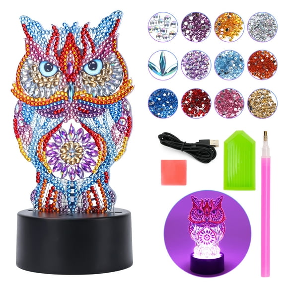 Diamond Painting Lamp for 3-9 Year Old Kids,DIY Special Shaped Beads Diamond Painting Cross Design LED Night Light Cross Stitch Embroidery Mosaic Kit Home Decoration Lamp with Tools and USB Cable