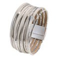 thumbnail image 1 of Pulsera rígida para mujer de cuero sintético PU, duradera, versátil, fácil de usar, multicapa. Plata, 1 of 9