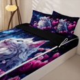 thumbnail image 3 of Manfei White Kitten Zipper Full Size Comforter Sets with Fitted Sheet and 2 Pillowcases, Dreamy Rose Galaxy Zipper Bedding Set, Navy Purple, Black Reversible, 4 Pieces, 3 of 7