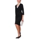 thumbnail image 4 of Vestido lápiz de manga 3/4 para mujer INSPIRE CHIC, elegante, con contraste de color y escote en V, vestido de trabajo ajustado, color negro, 4 of 5
