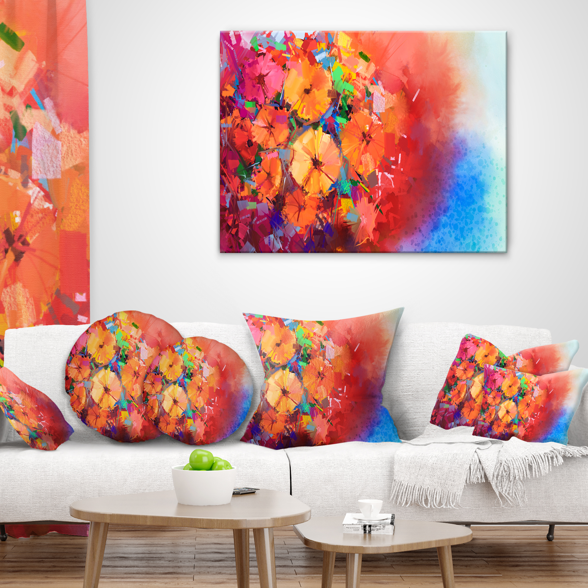 Designart Bouquet of Gerbera Flowers - Floral Throw Pillow - 16x16