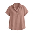 thumbnail image 6 of hoksml Women's Cotton Linen Collared Shirt, Short Sleeve Pull-On Button-Down Blouse, Loose Fit Casual Daily Office Wear Top, 6 of 7