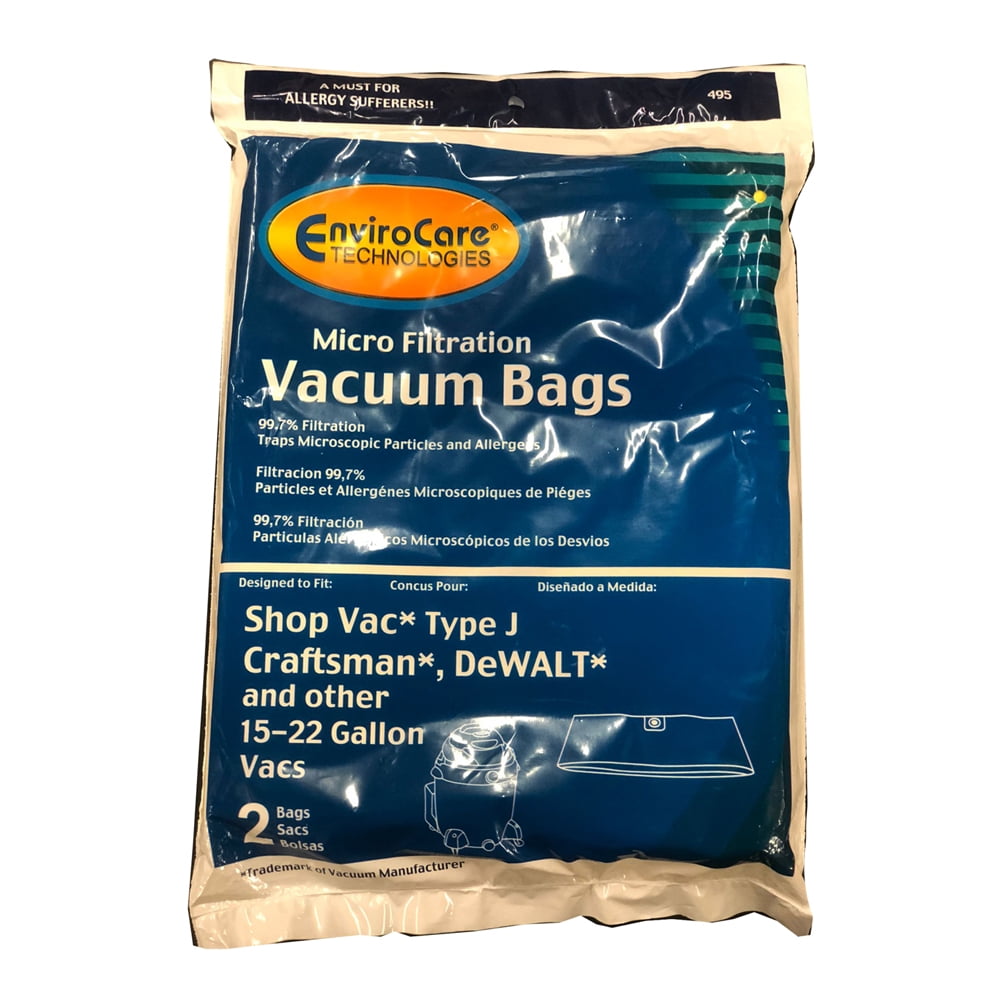Shop Vac 15-22 Gallon Vacuum Cleaner Micro Filtration Paper Bags 2 Bags # 495