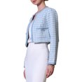 thumbnail image 4 of INSPIRE CHIC Womens Houndstooth Blazer Collarless Open Front Crop Plaid Tweed Jacket 2XL 1, 4 of 5