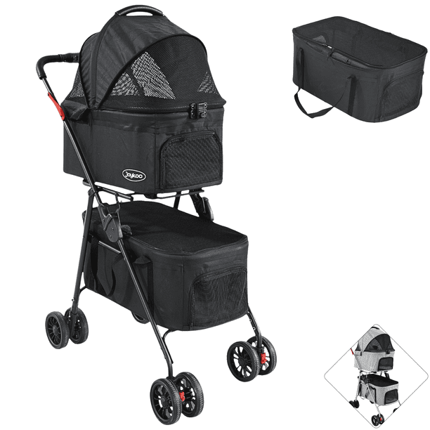 Carriola Doble para Mascotas Cochecito para Perros y Gatos Pequeños - Medianos Transportadora Ligera y Plegable Ruedas con Freno - Negro