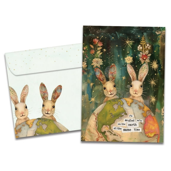 Tree-Free Greetings Birthday Greeting Card, 5 x 7, Earth Rabbits (GO69862)