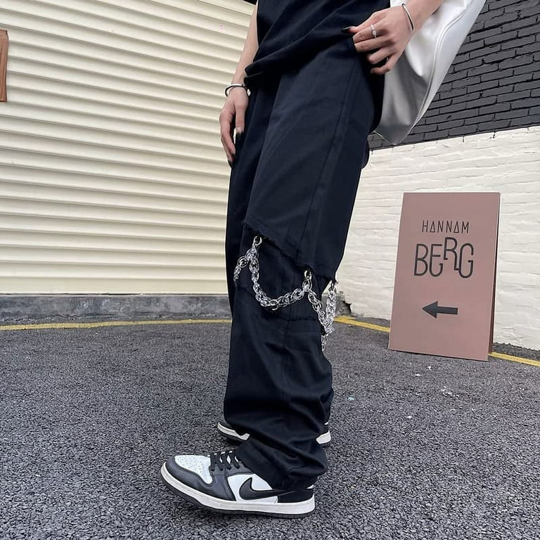Black Denim Chain Jogger Pants