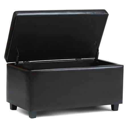 Simpli Home - Darcy Rectangular Traditional Wood/Polyurethane Faux Leather Bench Ottoman With Inner Storage - Stone Gray