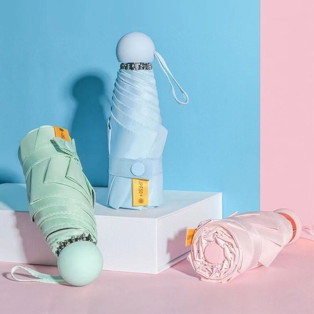 Paraguas de bolsillo para todo tipo de clima, de doble uso, pequeño, portátil, con protección solar, protección UV para mujer