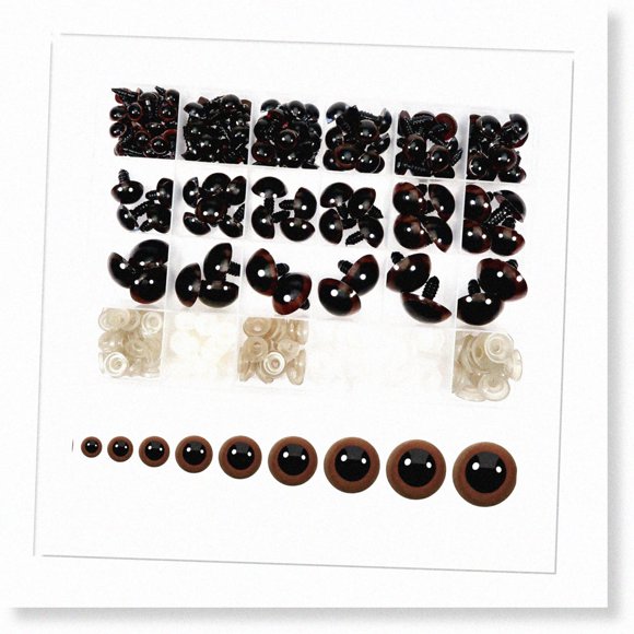 Assorted Sizes Brown Plastic Safety s with Washers - 150pcs Pack for Stuffed Animals, Amigurumis, and Doll Making (8-24mm)