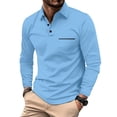 thumbnail image 2 of IAJDKMEK Men's Long Sleeve V Neck Shirt - Button Down Casual Tops with Pocket, Classic Solid Shirts for Work and Everyday,Blue S, 2 of 5