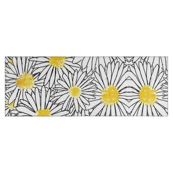 White Daisy Flower Black Lines Pattern Kitchen Rug Mat,Kitchen Runner Rugs Non Skid Washable,Decorative Kitchen Floor Mats for Kitchen,Sink,Laundry,17"X47"