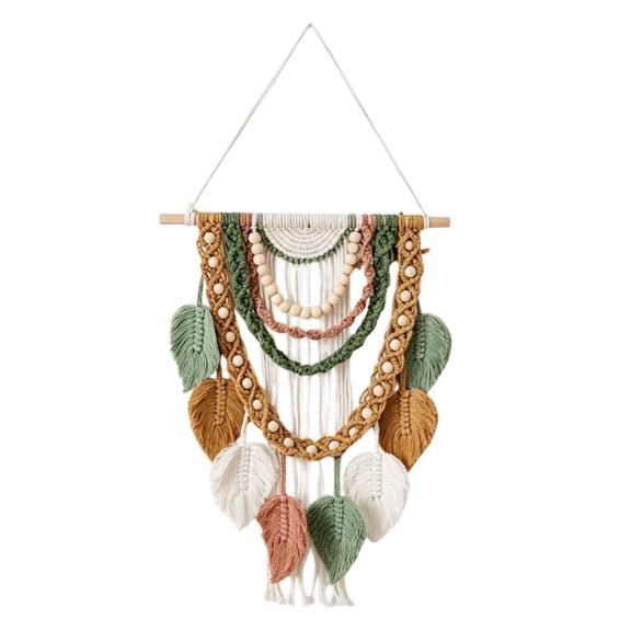 Handwoven Leaf Macrame Wall Hanging Tapestry Boho Decor Cotton Wood 27.5x15.7 in