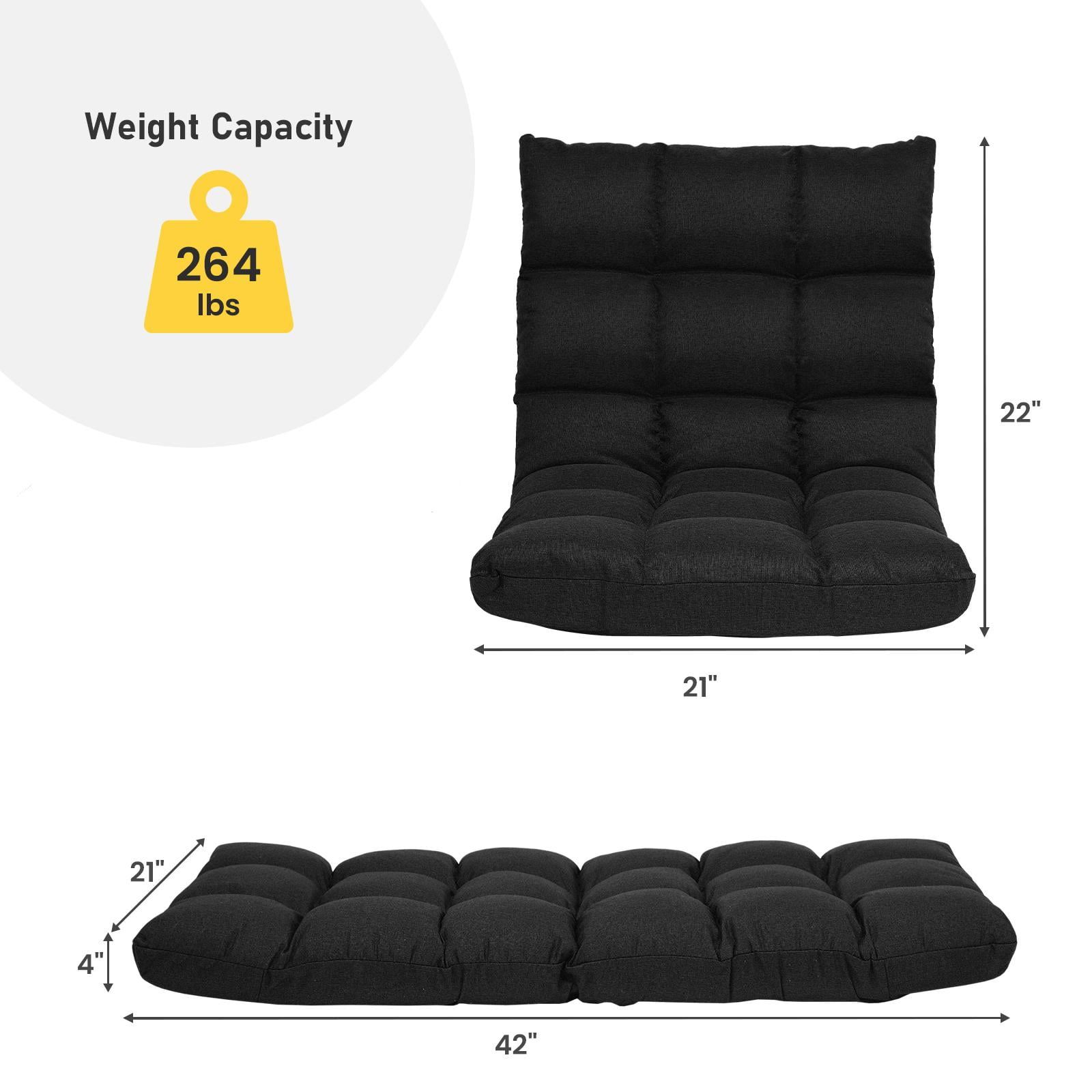 Giantex Adjustable Floor Gaming Sofa Chair w/14-Position, Cushioned Folding Lazy Reclinerw/High Resilience Sponge, Sleeper Bed Couch Recliner((Black)