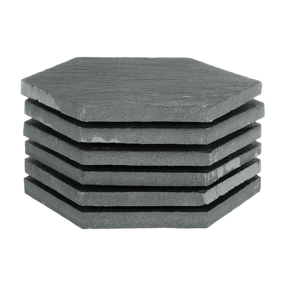 Unique Bargains Slate Drink Coasters,6 PCS 4 x 3.4 Inch - Straight-sided Hexagon Bar Stone Coasters for Engraving Handmade (Black)