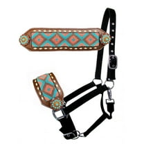 Showman Nylon Bronc Halter w/ Teal & Coral Southwest Fabric Inlay