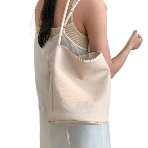 Necvior Women PU Bucket Bag Large Capacity Solid Color Shoulder Handbag Purse