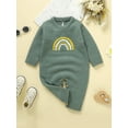 thumbnail image 3 of Bagilaanoe Newborn Baby Girl Knit Jumpsuit Rainbow Print Long Sleeve Bodysuit 1M 3M 6M 9M 12M Infant Fall Winter One Piece Romper, 3 of 9