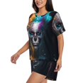 thumbnail image 3 of Womens Pajama Sets With Pocket, Modern Abstract Colorful Skull Lounge Sets Short Sleeve Sleepwear PJ Sets for Women, 3 of 6