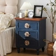 thumbnail image 2 of CQSXDA Vintage Farmhouse End Table With Floral Knobs 19 Inch Rustic Nightstand Featuring 3 Drawers Gourd Legs Bedside Accent，Antique Blue,Walnut, 2 of 8