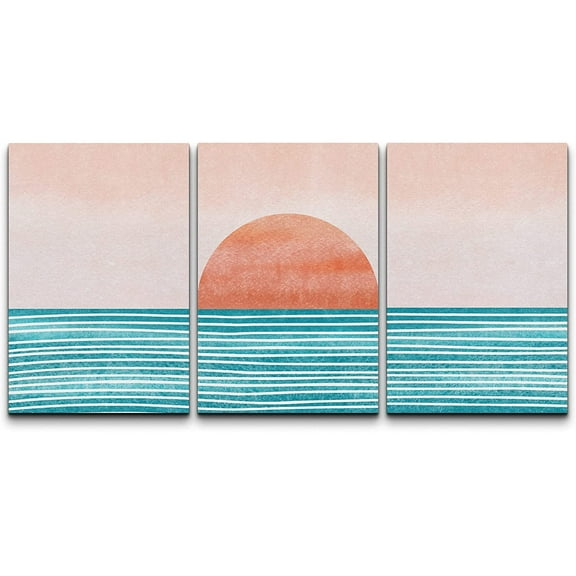 wall26 Canvas Print Wall Art Set Mid-Century Ocean Sunset Sun Horizon Nature Abstract Illustrations Modern Art Bohemian Decorative Rustic Contemporary for Living Room, Bedroom, Office - 16"x24&q