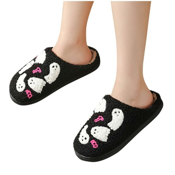 Halloween Slippers for Women Fall Ghost Pumpkin Slippers Cute Soft Plush Fuzzy House Home Outdoor Indoor Shoes