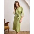 thumbnail image 5 of Womens Green Satin-Like Jacquard Robe With Lace Trim And Tie Waist, 5 of 7
