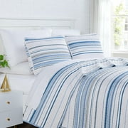 Southshore Fine Living, Inc. Oversized Queen Quilt Set, Striped Blue Bedspread Queen or Full, 3-Piece Coastal Bedding Set with Quilt and 2 Matching Shams, Soft Microfiber Quilt, Blue Stripes