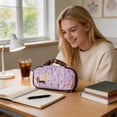 thumbnail image 5 of Cute Cosmetic Bags for Purse,Featherweight Small Quilted Makeup Bag with Zipper & Handle, for Storing Stationery and Office Supplies Pink, 5 of 8