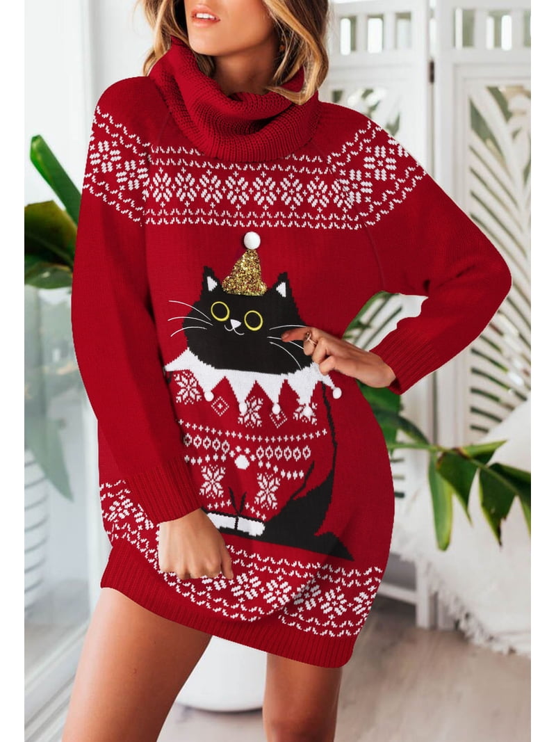 pink queen sweater dress Pink Queen 2025 Christmas Chunky Knit Turtleneck Sweater Dress with Pockets, Women's, Size: Small, Red