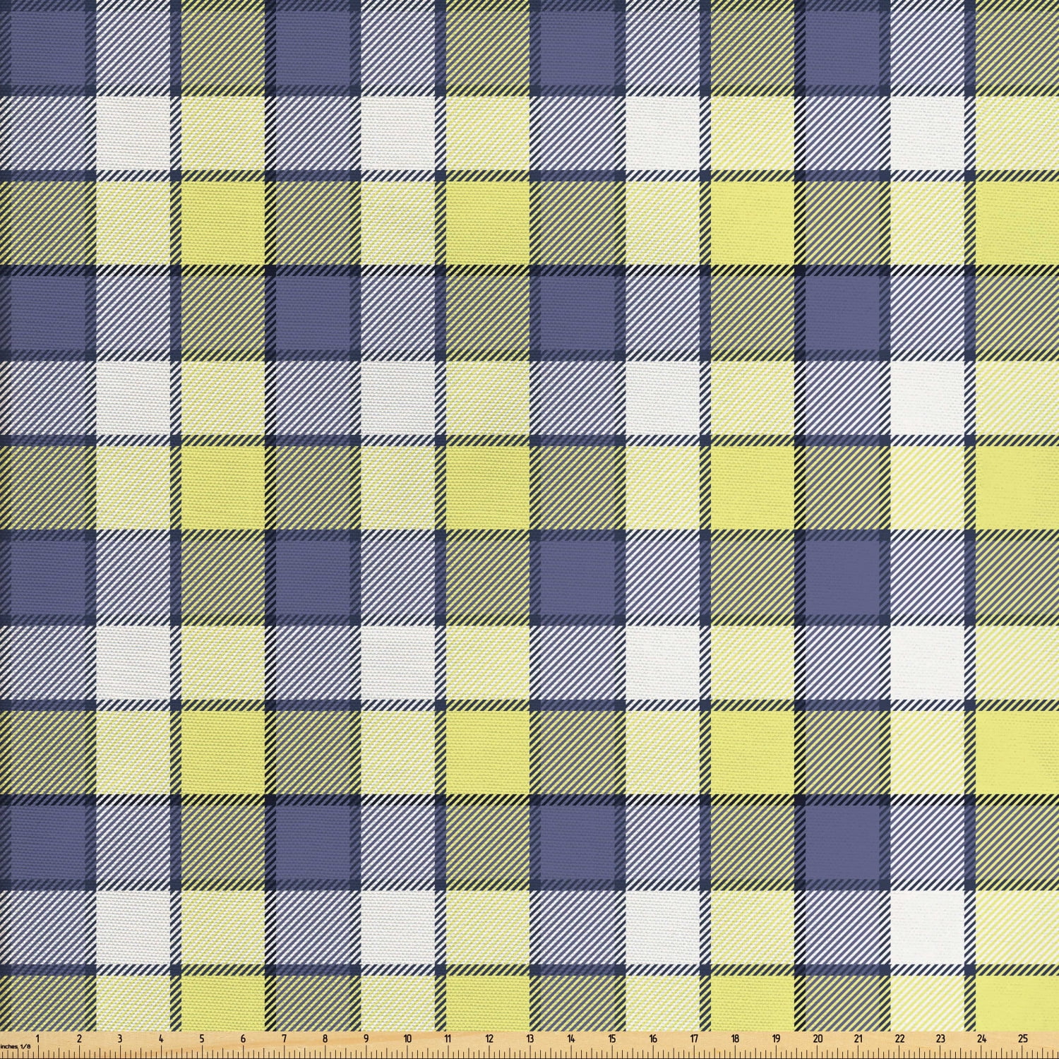 Blue Yellow Vintage Fabric by The Yard, Geometric Pattern with Diagonal