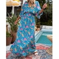 thumbnail image 4 of Women's Green Boho Deep V Neck Floral Maxi Dress, 4 of 9