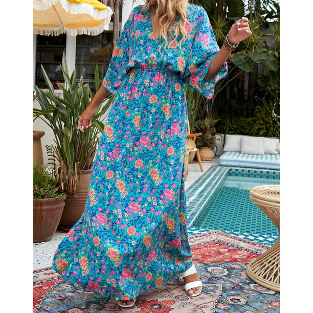 Green boho maxi dress new arrivals