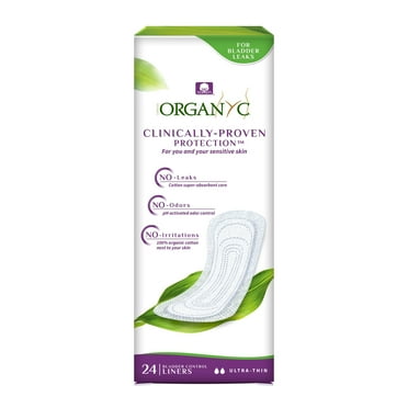 Organyc 100% Organic Cotton Light Incontinence Liners for Bladder Leakage Control, Ultra Thin, Light Flow, 24 Count