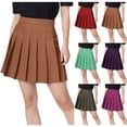 thumbnail image 3 of Vhkiploz Pleated Skirt for Women Ruffled High Waisted A-Line Flowy Linen Skirt Casual Uniform Style Summer Mini Skirt, 3 of 10