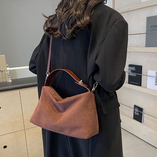 Women's Suede Zipper Shoulder Bag - Elegant Solid Color Handbag for Every Occasion